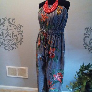 Stripe and floral off shoulder jumper, size L